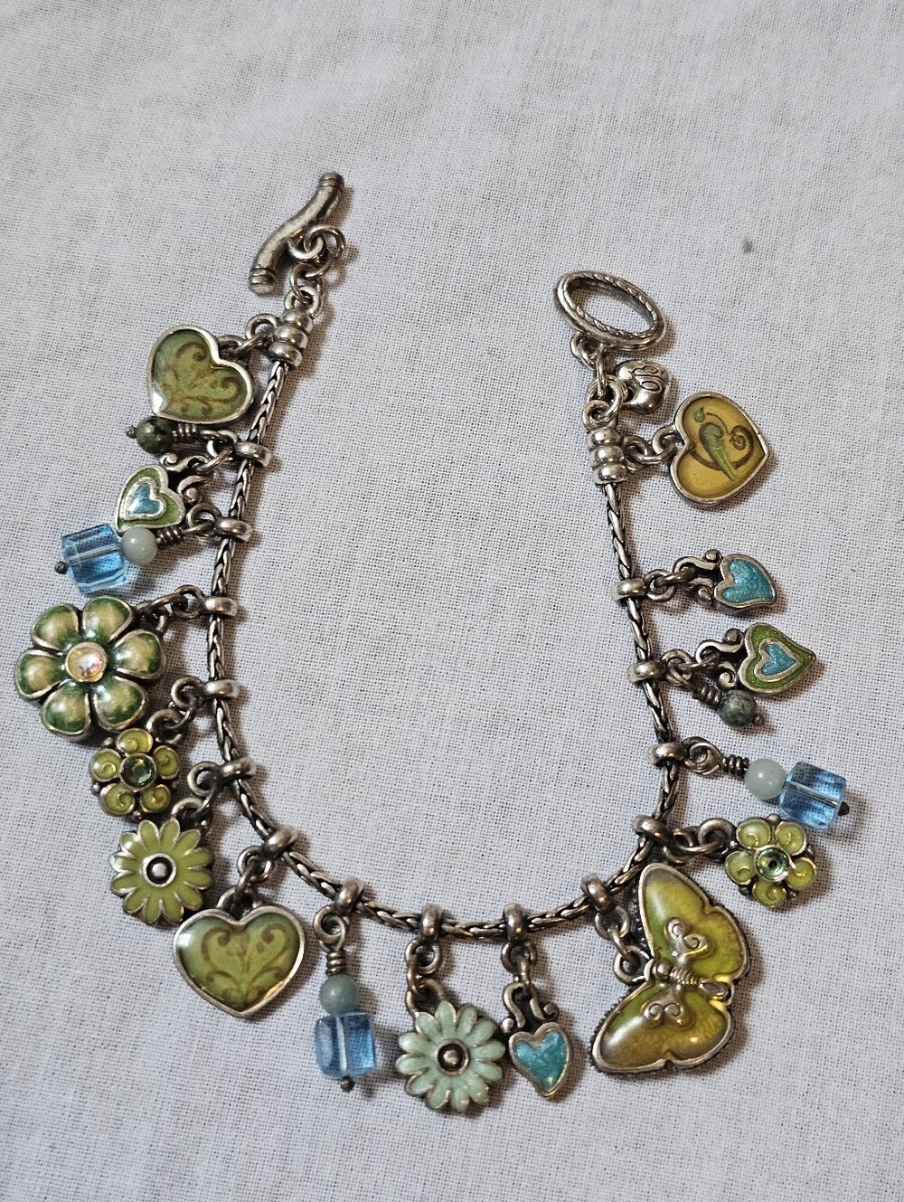 Retired Brighton Embrace Life Gratitude Butterfly Charm Bracelet Floral Hearts - Picture 13 of 13